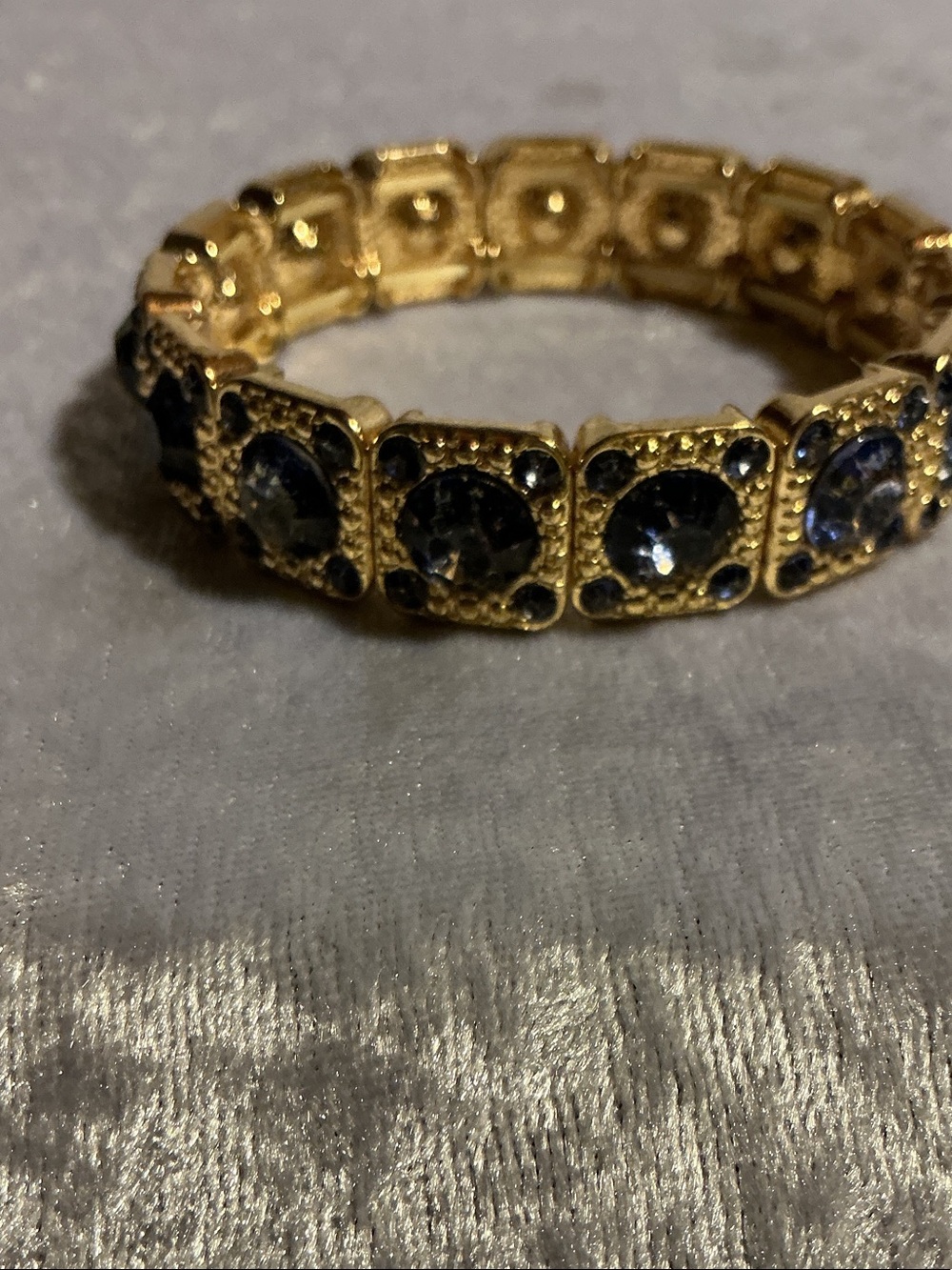 Gold-Tone Stretch Bracelet with Blue Crystals